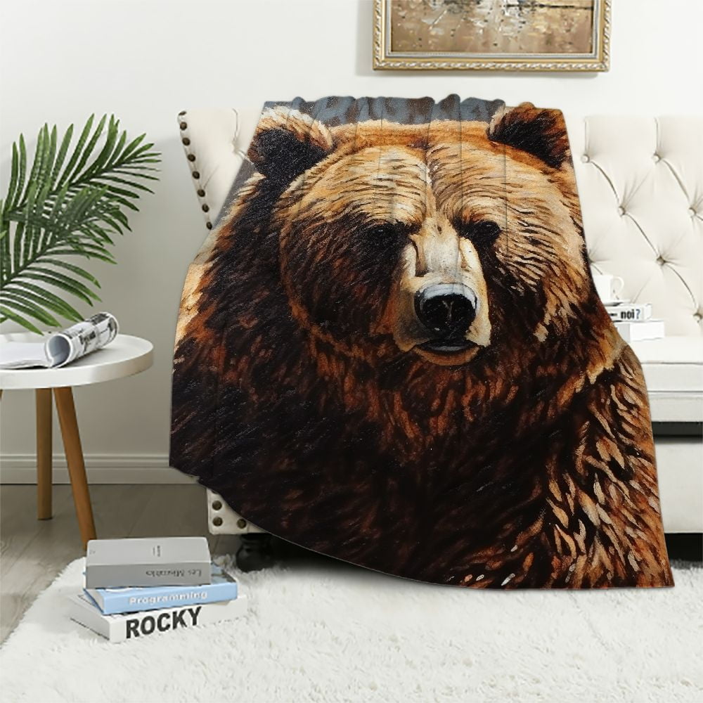 ARISTURING Shadow Beast Grizzly Bear Blanket - Wildlife Lodge Cabin Gift Throw Woven