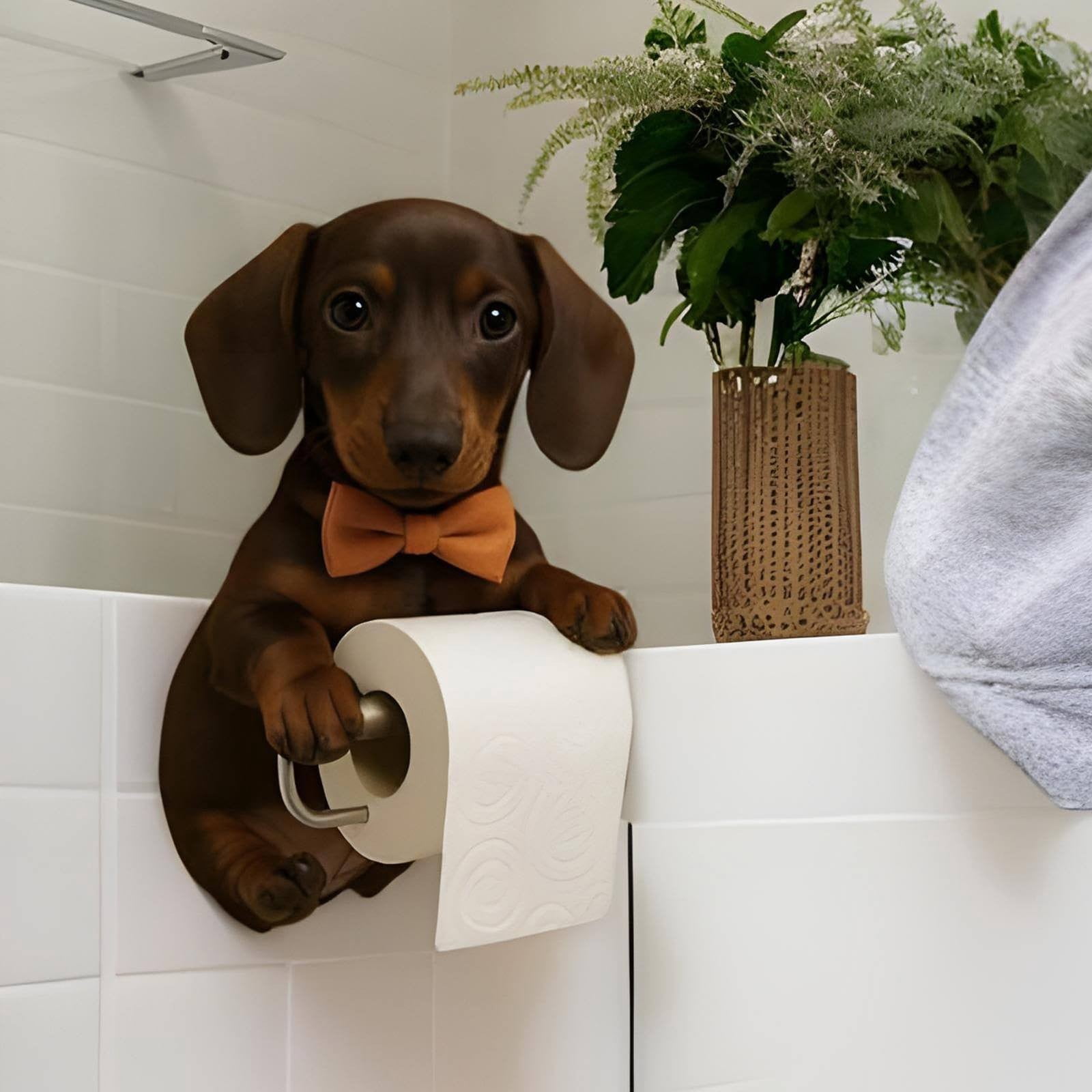 Dog Toilet Roll Holder Cute Dachshund Design, Bathroom Kitchen Statue, Storage Rack, By Kingtowag