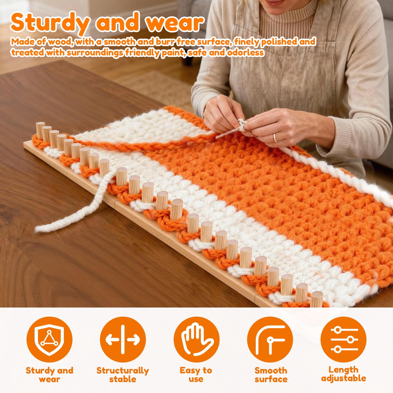 Chunky Blanket Loom Kit,76.77" Wooden Knitting Loom for Blankets,Bulky Blanket Loom Hand Knitting Kit for Beginners