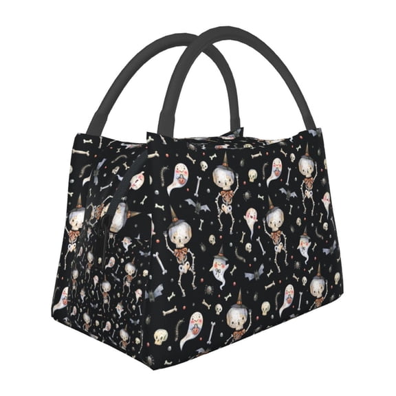 Vsdgher cute Skull bone Print Insulated Reusable Bags with Sturdy Zipper and Handles, Foldable Totes for Hot or Cold Food Bring or Delivery