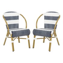 Pemberly Row Wicker/Rattan Side Chairs in Navy and White (Set of 2)