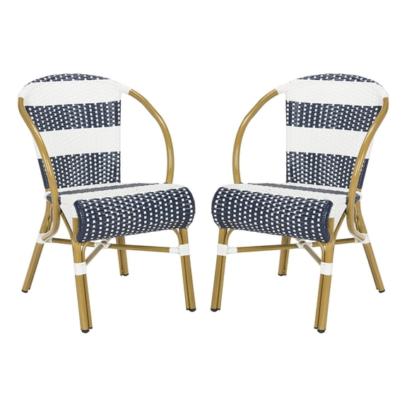 Pemberly Row Wicker/Rattan Side Chairs in Navy and White (Set of 2)