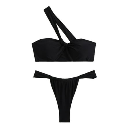 Women s Bikini Sets High Waisted Two Piece Swimsuit Triangular Separate Sexy Off Shoulder Beach Hot Spring Lingerie Bathing Suit For Women Swim Suits Black S