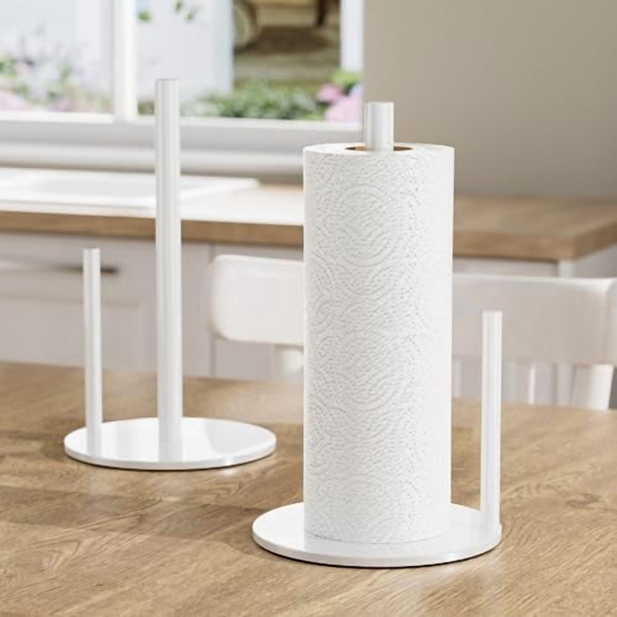 Paper Towel Holder White Kitchen Roll Holder, Paper Towel Holder for Kitchen Roll Organize, Countertop Roll Dispenser with Weighted Base