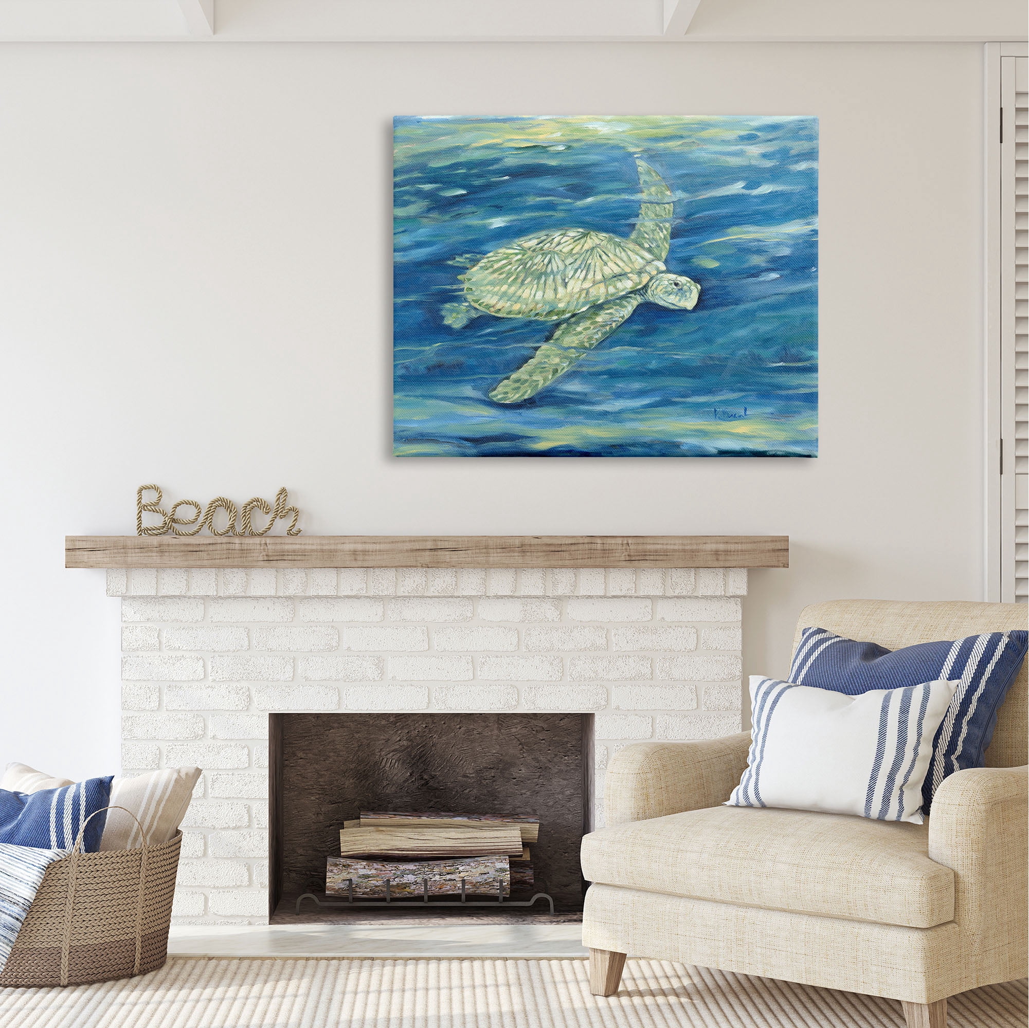 Stupell Industries Turtle Underwater Painting Animals & Insects Painting Gallery Wrapped Canvas Print Wall Art, 48 x 36