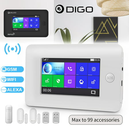 DIGOO Wireless GSM WIFI 2G GPRS Smart Home Office Security Alarm System Kit Compatible with Alexa and Version Touch Color (Best 2 Way Alarm System)