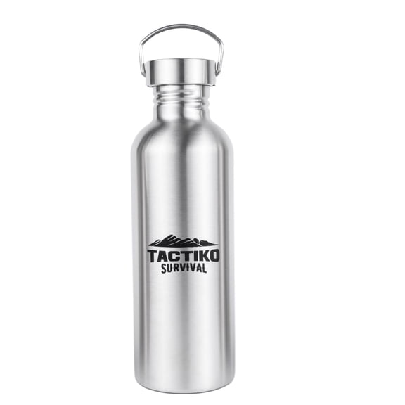 Tactiko 34oz Stainless Steel Water Bottle - Lightweight, Single-Wall, Fire-Boiling Safe - Leak-Proof Durable Metal Water Bottle for Camping, Hiking & Survival (34oz/1000ml)