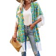 thumbnail image 1 of Camisa holgada de verano con empalme de borlas y cintura con estampado de manga corta para mujer, 1 of 6