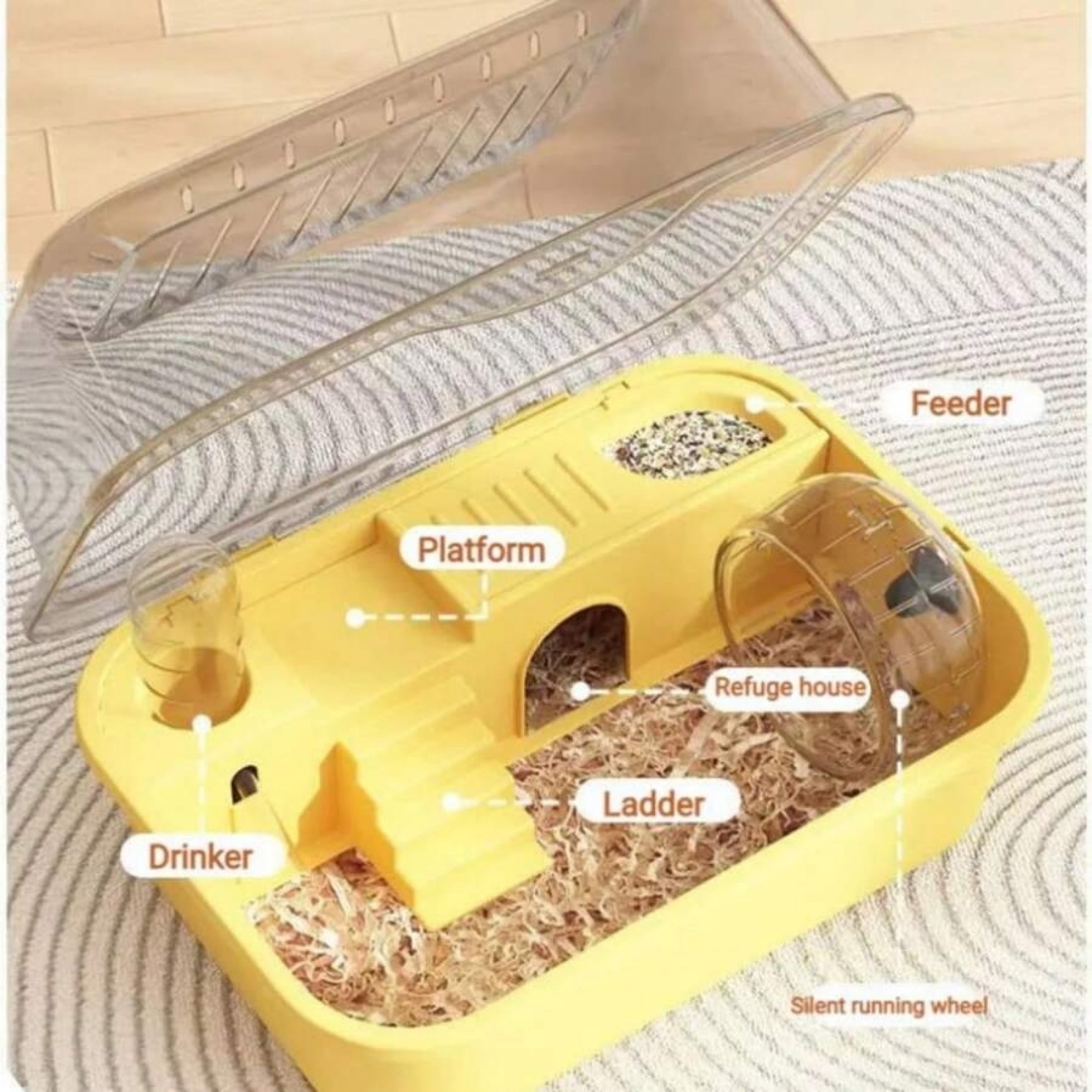 Large Double Layer Transparent Hamster Cage, Full View Ventilated Small Animal Villa with Running Wheel Water Bottle Food Basin, Openable Top Habitat Cage
