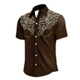 thumbnail image 2 of HOWPAY Button down Shirt Men Short Sleeve Western Cowboy Print Beach Vacation Tops Casual Regular Fit Oversized Summer Shirts Brown M, 2 of 3