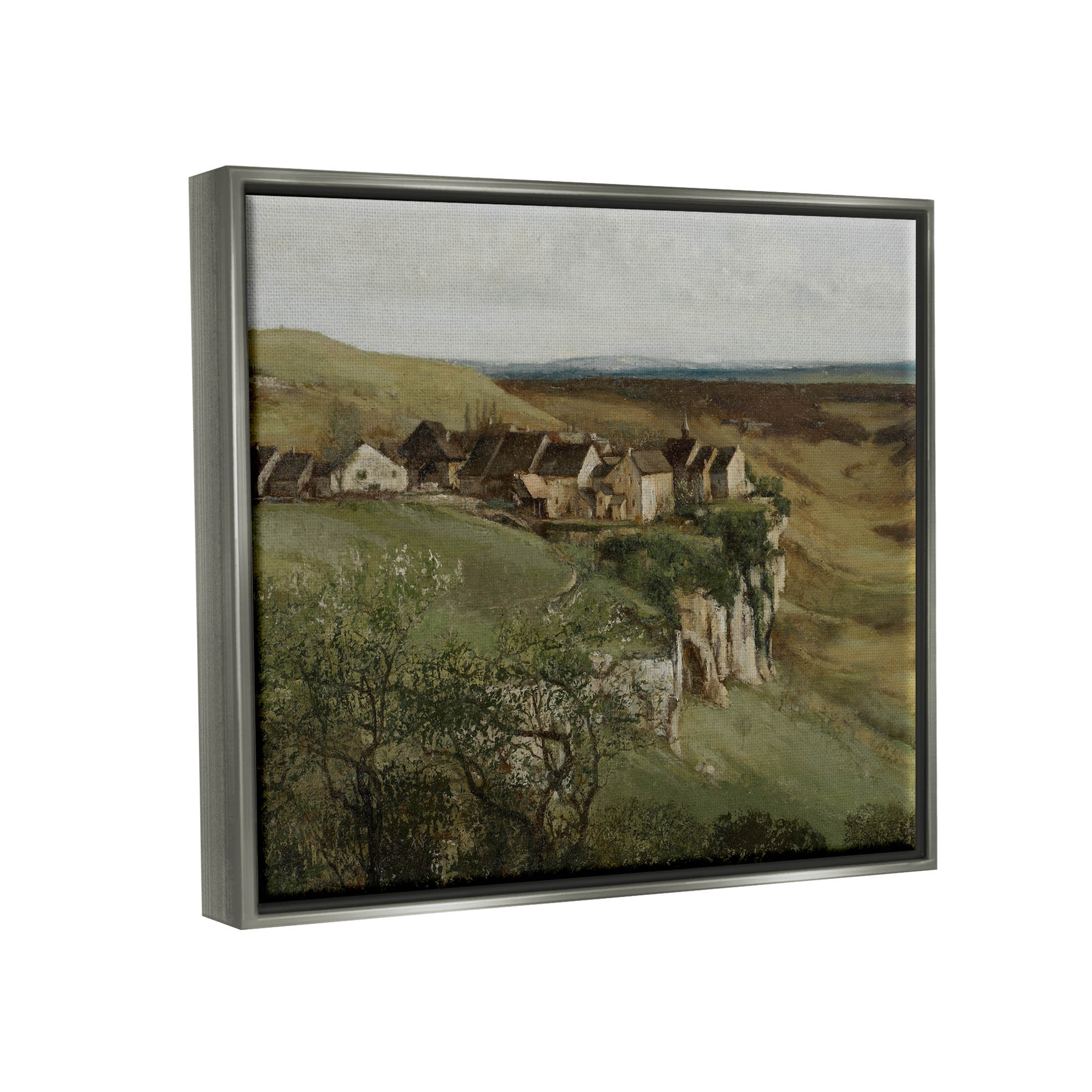 Cliff Cottages Rural Landscape Landscape Painting Luster Gray Framed Art Print Wall Art
