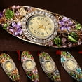 thumbnail image 2 of AYYUFE 3PCS Bangle Dress Watch Vintage Faux Crystal Alloy Pretty Floral Pattern Bracelet Watch for Casual,Blue, 2 of 8