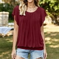 thumbnail image 2 of VBVC Women's Crew Neck Pleated Batwing Sleeve Blouse , Ladies' Loose Flowy Casual Top , Soft Elastic Hem Summer Shirts For Women,Wine,S-2XL, 2 of 9