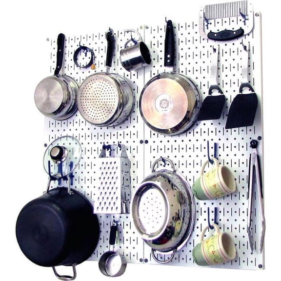 Kitchen Pegboard Pack Storage & Organization Kit, White & Blue - 32 x 32 x 6 in.