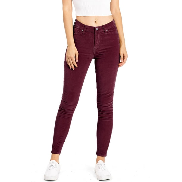 Celebrity Pink Women's Juniors High Rise Fitted Corduroy Skinny Pants (1,  Wine) 