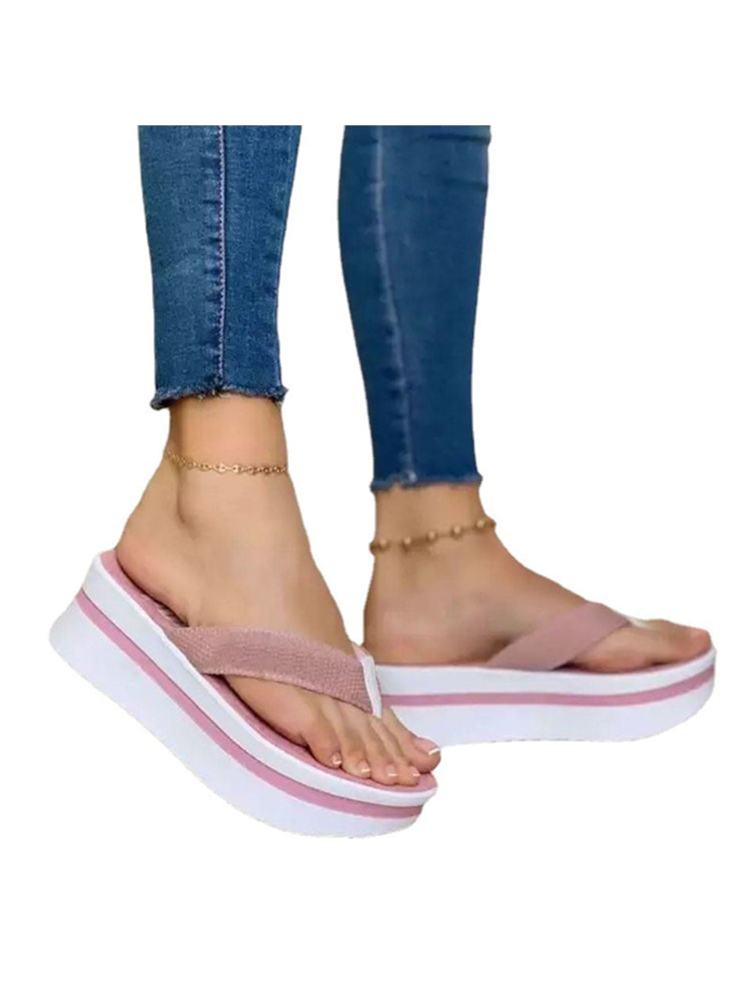 Women Flip Flops High Heel Slippers  Wedge Sandals Beach Street 5.5-10