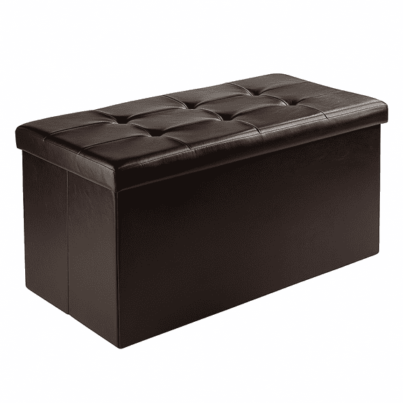 Ergode Wood Ashford Square Storage Ottoman - Versatile & Compact | Cushioned Faux Leather Top | Ample Storage Space | Sturdy MDF Construction | Foldable Base | Elegant Espresso Design | Easy Assembly