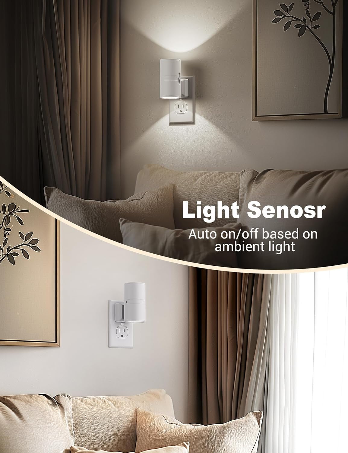 RGHJAR-Night Lights Plug into Wall, Dimmable Night Light Plug in, Modern Night Light Dusk to Dawn Light Sensor, Cool White 5000K, 0-100LM Adjustable Brightness Nightlight for Hallway Bedroom, 2 Pack
