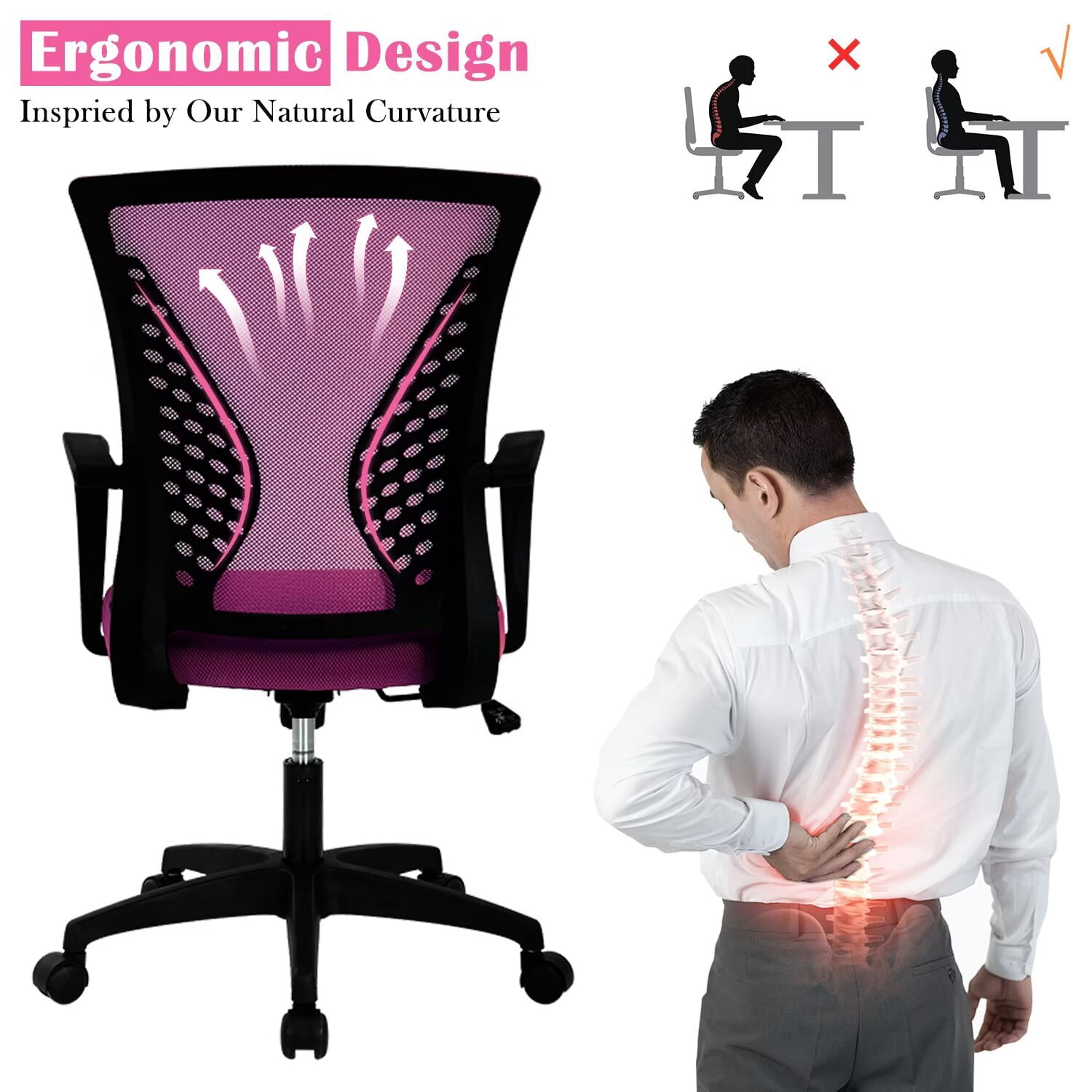 YRLLENSDAN Mesh Executive Office Chair with Armrest, Ergonomic Desk Chairs with Wheels, Adjustable Comfy Lumbar Support Swivel Chair, Orange