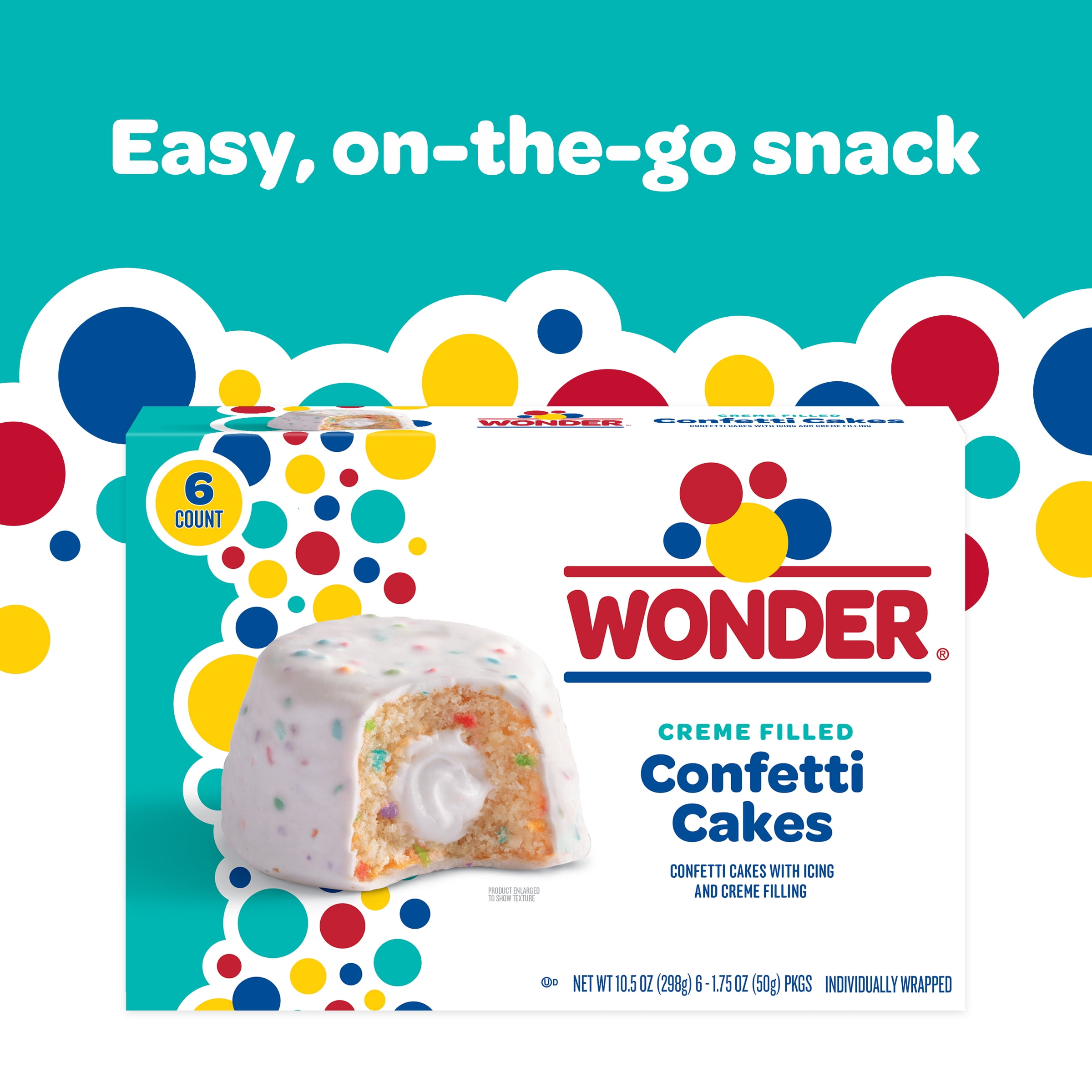 (3 pack) Wonder Crème Filled Confetti Cakes, Birthday Cake Inspired Snack Cakes, 10.5 oz, 6 Count