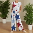 thumbnail image 4 of JULMCOMO American Flag Jumpsuits for Women 1776 250th Year Plus Size Wide Leg Stars Stripes Overalls Red White Blue Sleeveless Patriotic Rompers with Pockets White S, 4 of 7