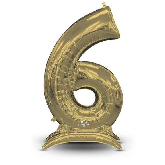 54 inch Stand-Up Numberz 6 - White Gold (Air-Fill Only) Foil Mylar Balloon - Party Supplies Decorations