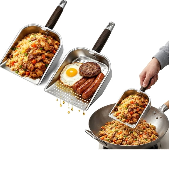 Griddle Scoop, Stainless Steel Scoop Shovel, Griddle Spatula, Fryer Scoop, Fry Scoop, Griddle Food Mover, Portable Grill Shovel for Kitchen Outdoor BBQ