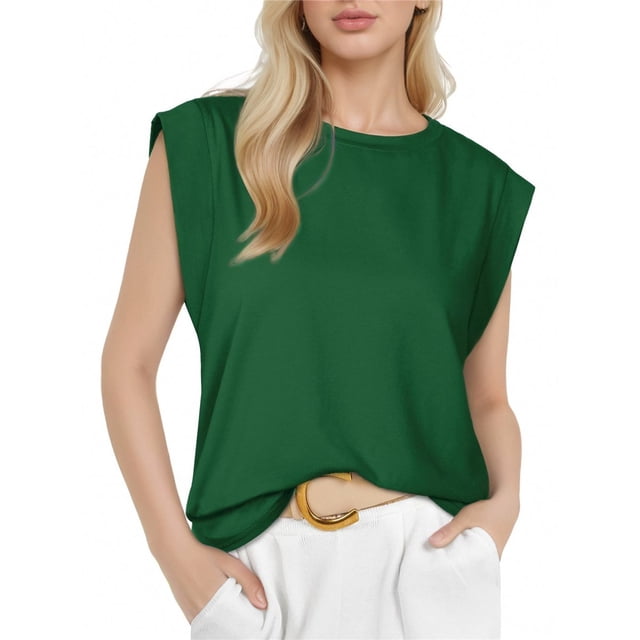 Camiseta Sin Mangas Informal de Verano para Mujer, Color Verde Oscuro, Talla XXL