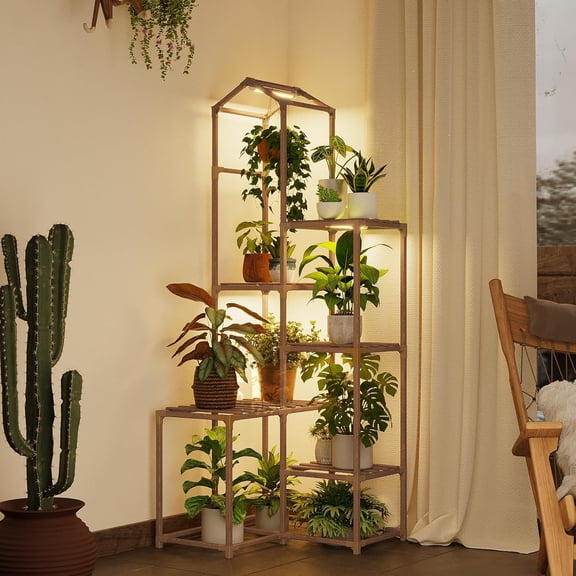 Tall Corner Plant Stands with Grow Lights Indoor Outdoor Plant Shelves for Multiple Plants Display Haning Planter Living Room Pation Garden Decor