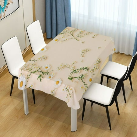 

54x72 Inch Tablecloth Polyester Square Tablecloth for Home Kitchen Dinner Decor White Small Daisy
