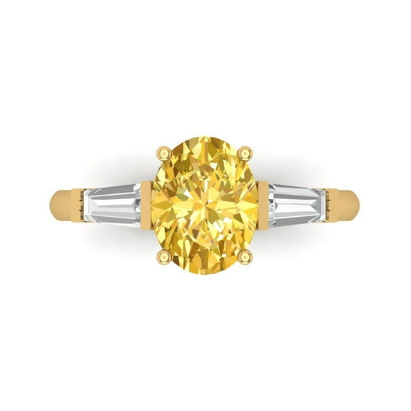 2.5 ct Oval Cut Simulated Yellow Diamond Three-Stone Engagement Ring for Women in 14K Yellow Gold