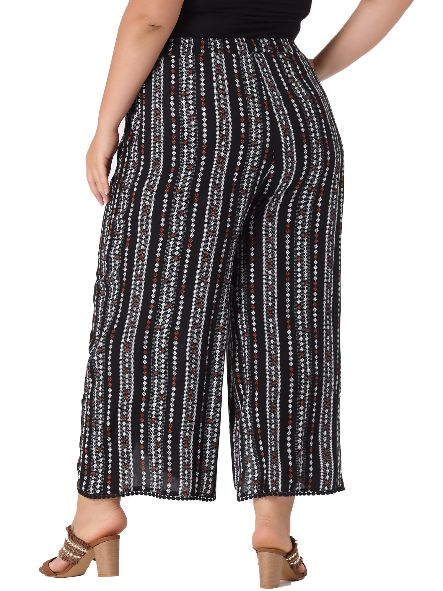 DARING DIVA Women's Plus Size Elastic Waist Flowy Striped Wide Leg Pant 4X Black