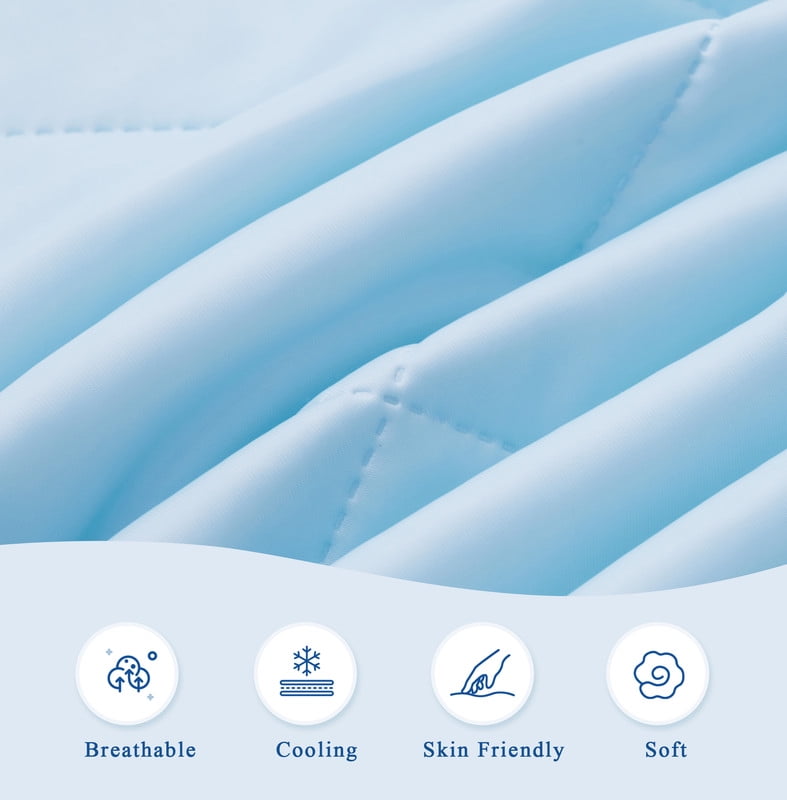 Cooling Comforter Twin Size, Double-Sided Cooling Tech Fabric Blanket for Hot Sleepers and Night Sweats, All-Season Breathable Lightweight Comforter, Light Blue