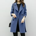thumbnail image 2 of VEKDONE Clearance 2025 Women Elegant Notched Collar Solid Color Mid-Length Double Breasted Slim Fit Wool Blend Trench Pea Coat Overcoat Navy L, 2 of 7