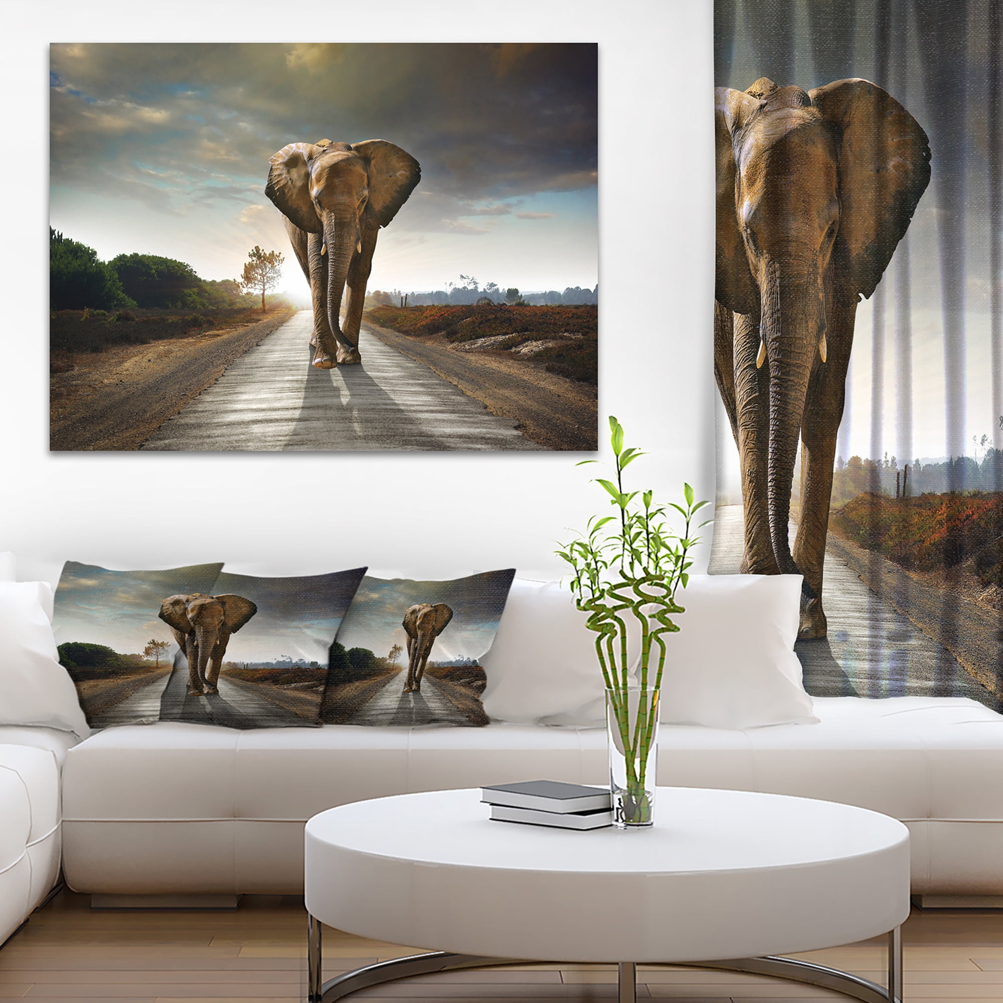 Designart 'Single Walking Elephant ' Photography Canvas Art Print