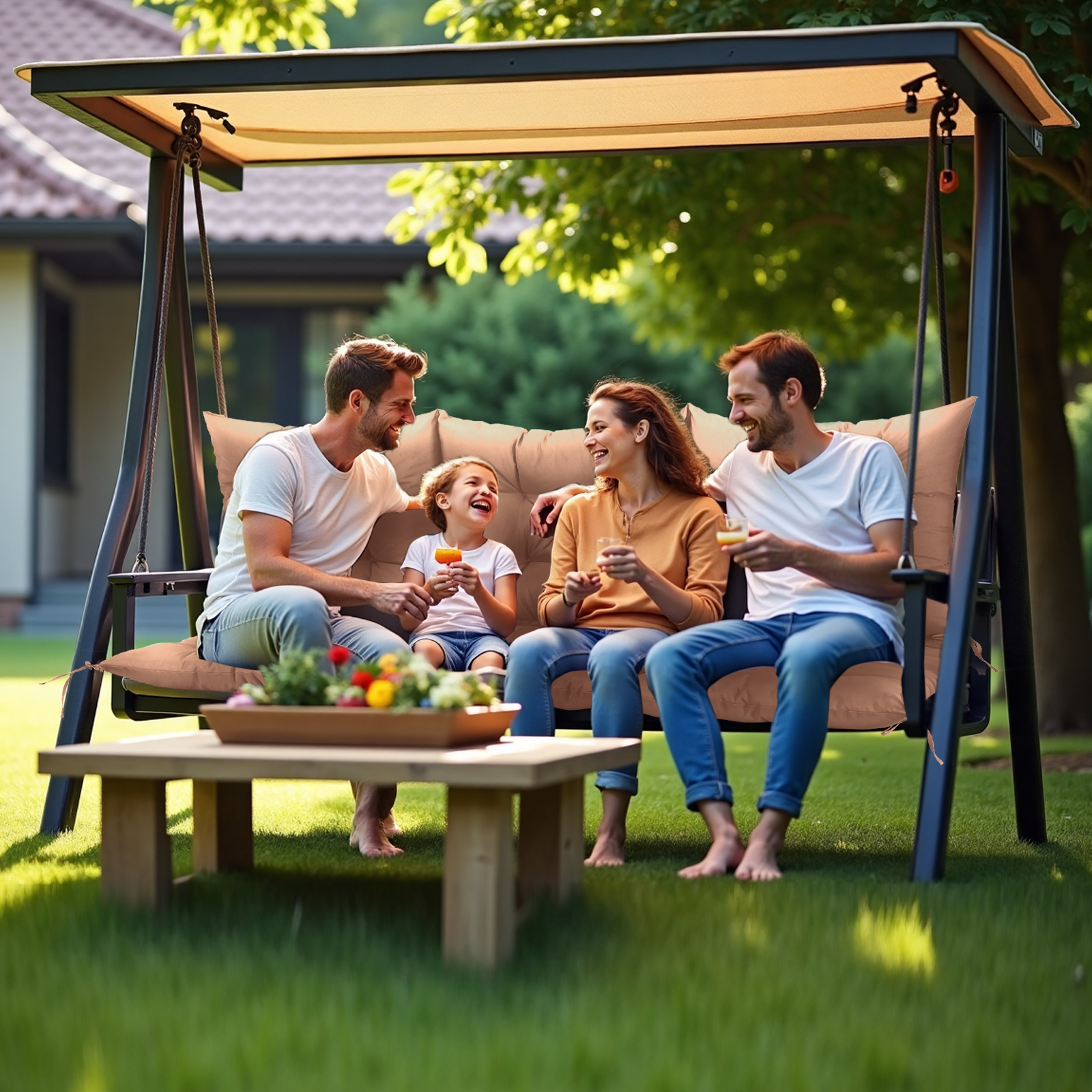 Outdoor Bench Cushion Inlife Swing Chair Cushion Waterproof Sun-Resistant with 8 Nonslip Ties, Khaki 150cm*100cm