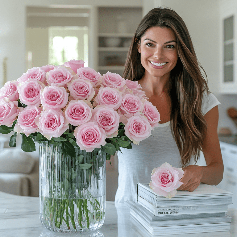 Globalrose 12 Count Pink Roses, Fresh cut flowers - Walmart.com