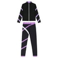 thumbnail image 5 of YONGHS Kids Girls Contrast Color Stripe Sportwear Long Sleeve Zipper Sweatshirt and Leggings Set Light Purple 16, 5 of 7