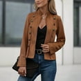 thumbnail image 2 of MORTTIC Women's Vintage Double-Breasted Coat Casual Style Inspired High Neck Jacket with Decorative Buttons Textured Blend, 2 of 4