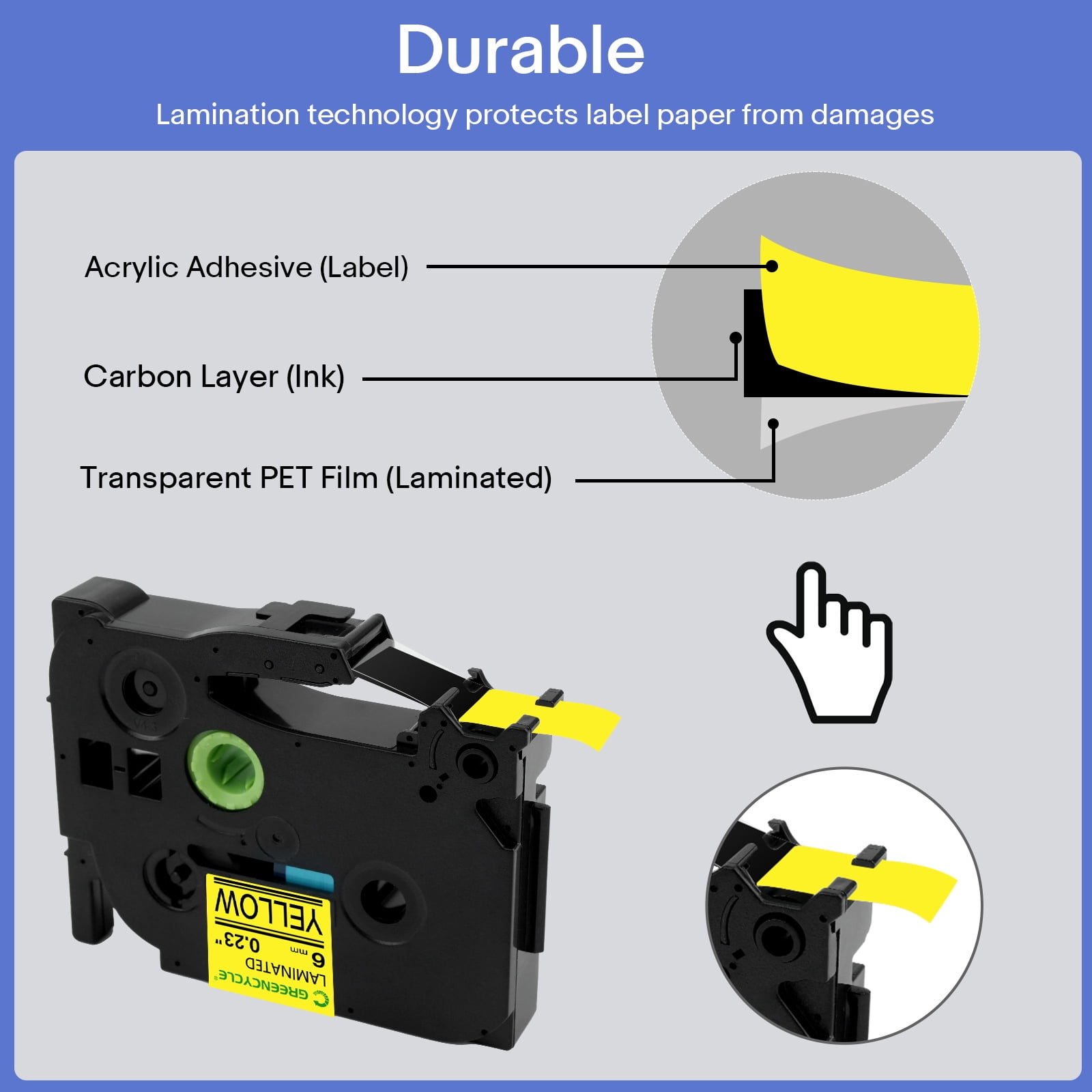 GREENCYCLE 6PK Compatible for Brother TZ TZe 611 TZ-611 TZe-611 TZ611 Label Maker Tape Standard Laminated 6mm 0.23" Black on Yellow Label Tape