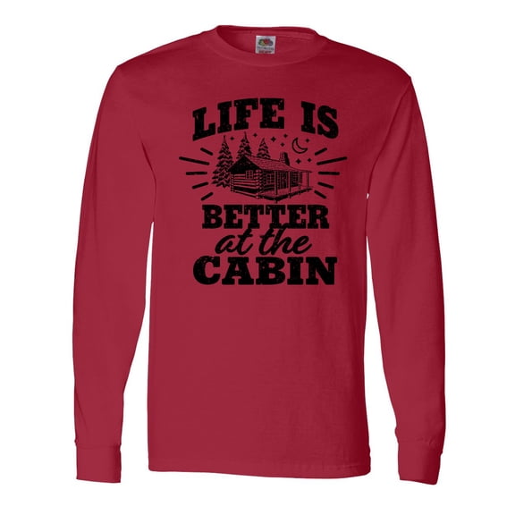 Inktastic Life is Better at The Cabin with Trees and Moon Long Sleeve T-Shirt
