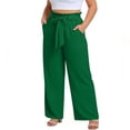 thumbnail image 2 of Miluxas Women's Plus Size High Waist Wide Leg Pants Paper Bag Waist Comfy Work Casual Pants with Pockets for Summer Lounge Vacation Green, 2 of 7