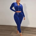 thumbnail image 2 of Gibobby Conjunto de sudadera para mujer Traje pantalón de chándal de terciopelo con cintura expuesta informal y elegante para mujer(Azul,XL), 2 of 4