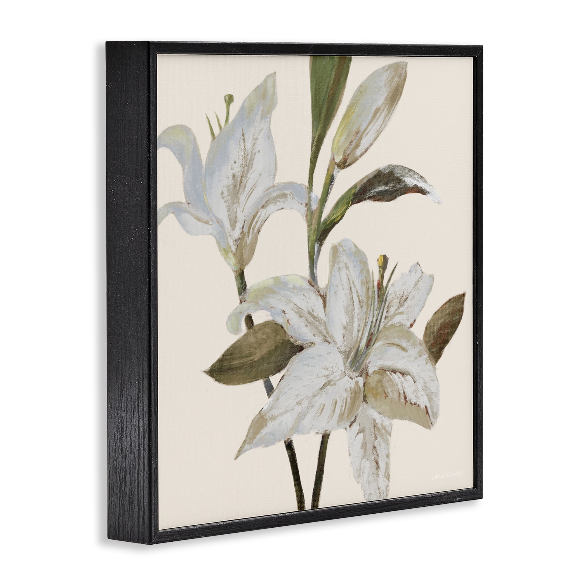 Stupell Industries Lilies Soft Beige Black Framed Giclee Art, design by Lanie Loreth
