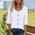 thumbnail image 6 of Jaunzuar 3/4 Length Sleeve Womens Tops Solid Color Crew Neck Summer Tops Casual Work Button Down Shirts L, 6 of 6