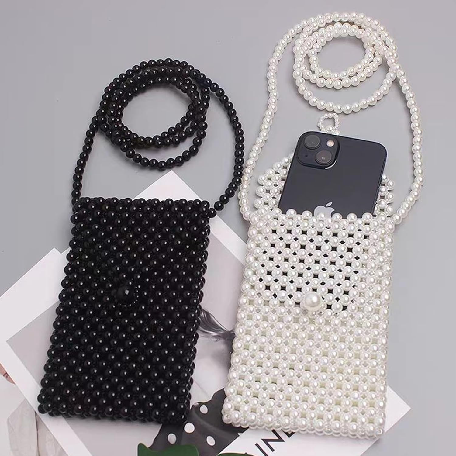 CAILDANL Luxury Pearl Bag Chain Bag Purse Shoulder Bag for Women,Artificial Pearl Clutch Crossbody Beaded Evening Bag for Party
