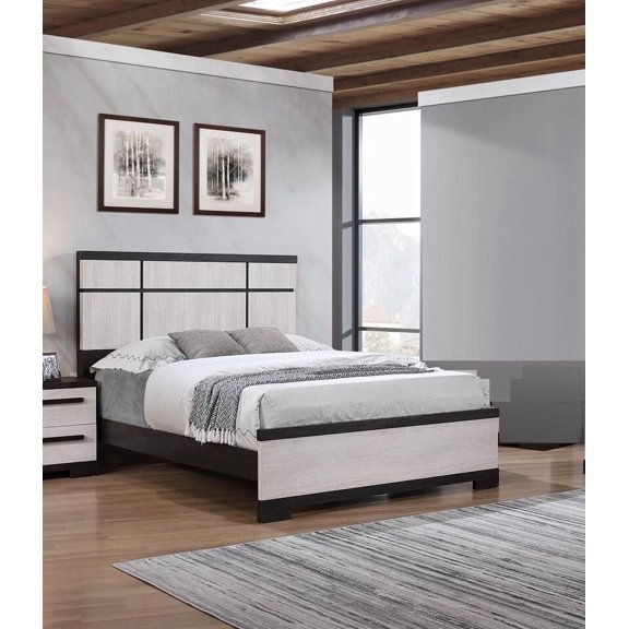 Black and White Rustic Wooden Panel Queen Size Bed 1pc Bedroom Furniture