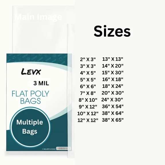 3 MIL Size 38 x 64 LDPE Clear Flat Poly Bag, Open Top Package 100 Bags Durable Low Density Packaging Plastic Bags