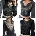 thumbnail image 2 of Tops cortos con diamantes de imitación, estampados gráficos, ropa grunge Y2K, estética Fairycore, remeras retro, lindas camisetas vintage Harajuku, 2 of 5