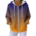thumbnail image 2 of Inverlee Women's Gradient Ombre Ribbed Full Zip Up Hooded Jacket Drawstring Side Pockets Loose Long Sleeve Casual Outerwear Orange M, 2 of 8